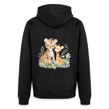 Cute Tiger And Giraffe Friends - Unisex Premium Bio Zip Hoodie - Schwarz - Hinten - Nico (187cm)