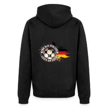 Wenn wir verlieren, liegt’s am Schiri – Fußball - Unisex Premium Bio Zip Hoodie - Schwarz - Hinten - Nico (187cm)