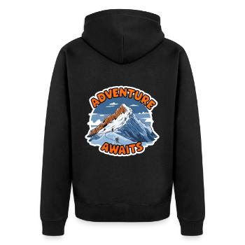 Adventure Awaits Bergsteigen Klettern Kletterer - Unisex Premium Bio Zip Hoodie - Schwarz - Hinten - Nico (187cm)