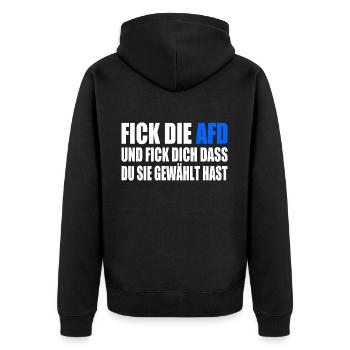 FCK AFD - Gegen Rechts - halte deine umwelt sauber - Unisex Premium Bio Zip Hoodie - Schwarz - Hinten - Nico (187cm)
