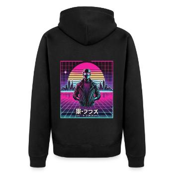 Cyber 01 - Unisex Premium Bio Zip Hoodie - Schwarz - Hinten - Nico (187cm)