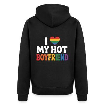 Stolz auf meinen Boyfriend - Unisex Premium Bio Zip Hoodie - Schwarz - Hinten - Nico (187cm)