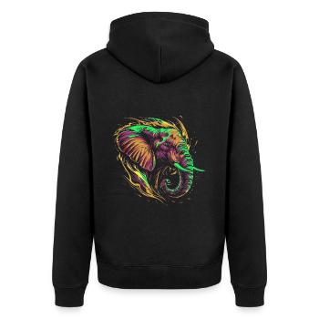 Elefant Afrika Safari Natur Wildnis Neon Bunt - Unisex Premium Bio Zip Hoodie - Schwarz - Hinten - Nico (187cm)