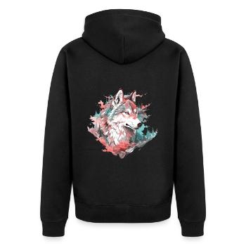 Wolf Wolf Head Forest Nature Mountains Wilderness Art - Unisex Premium Organic Zip Hoodie - black - Back - Nico (187cm)