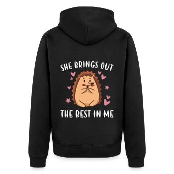 Hedgie She Brings Out The Best In Me Hedgehog - Unisex Premium Organic Zip Hoodie - black - Back - Nico (187cm)