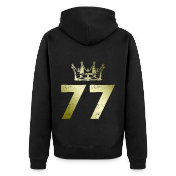 77 Zahl Krone - Unisex Premium Bio Zip Hoodie - Schwarz - Hinten - Nico (187cm)