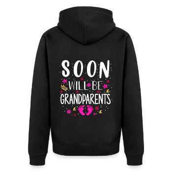 Bientôt nous serons grand-mère et grand-père, nous serons grands-parents - Veste à capuche bio Premium Unisexe - noir - Dos - Nico (187cm)