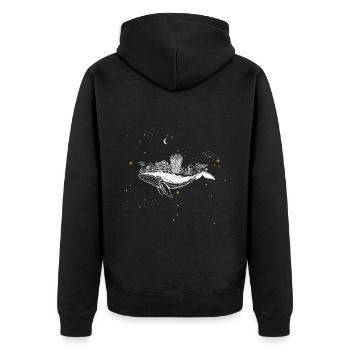 Baleine surréaliste avec des champignons dans l’espace avec des étoiles - Veste à capuche bio Premium Unisexe - noir - Dos - Nico (187cm)