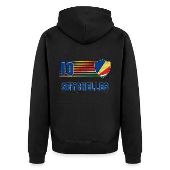 Seychelles Football Team - Unisex Premium Organic Zip Hoodie - black - Back - Nico (187cm)