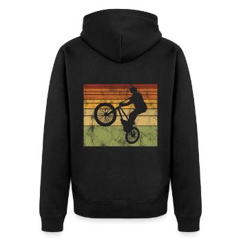 BMX Rad Fahrrad Retro Geschenk Bicycle Motocross - Unisex Premium Bio Zip Hoodie - Schwarz - Hinten - Nico (187cm)