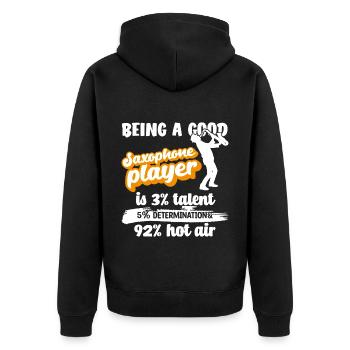 Saxophon Spieler Spruch - Unisex Premium Bio Zip Hoodie - Schwarz - Hinten - Nico (187cm)