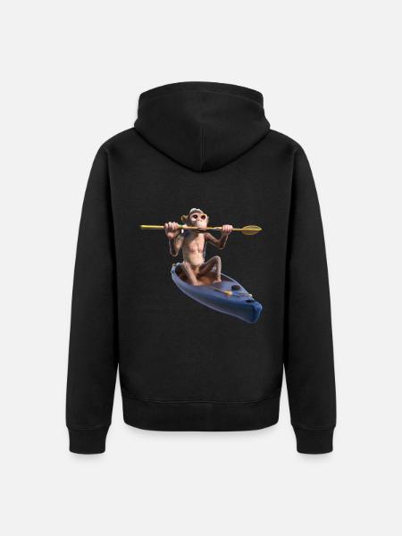 Monkey in a kayak - Unisex Premium Organic Zip Hoodie - black
