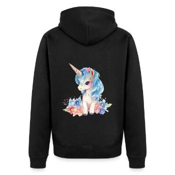 Licorne Fleurs Magie Fantaisie Aquarelle Art coloré - Veste à capuche bio Premium Unisexe - noir - Dos - Nico (187cm)