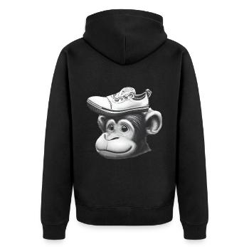 Affe mit Schuh-Hut - Unisex Premium Bio Zip Hoodie - Schwarz - Hinten - Nico (187cm)