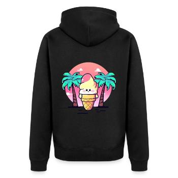 Softeis unter Palmen im Sonnenuntergang - Unisex Premium Bio Zip Hoodie - Schwarz - Hinten - Nico (187cm)