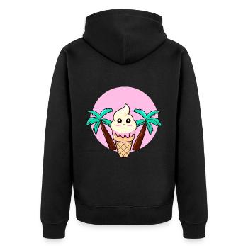 Softeis unter Palmen im Sonnenuntergang - Unisex Premium Bio Zip Hoodie - Schwarz - Hinten - Nico (187cm)
