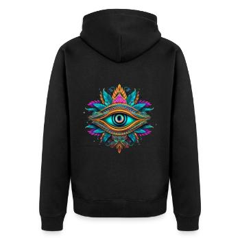 Design Element Auge Neon Tribal - Unisex Premium Bio Zip Hoodie - Schwarz - Hinten - Nico (187cm)