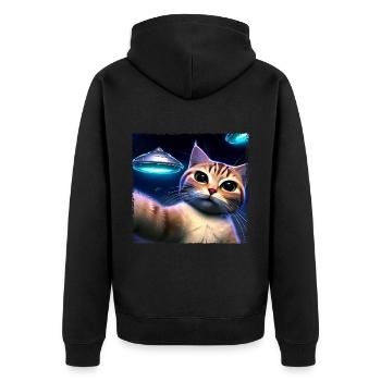 Cat selfie with UFO - Unisex Premium Organic Zip Hoodie - black - Back - Nico (187cm)