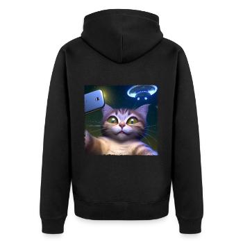 Cat selfie with UFO - Unisex Premium Organic Zip Hoodie - black - Back - Nico (187cm)