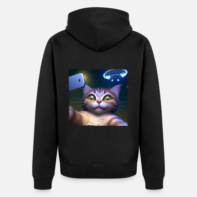 Selfie de chat avec OVNI - Veste à capuche bio Premium Unisexe - noir