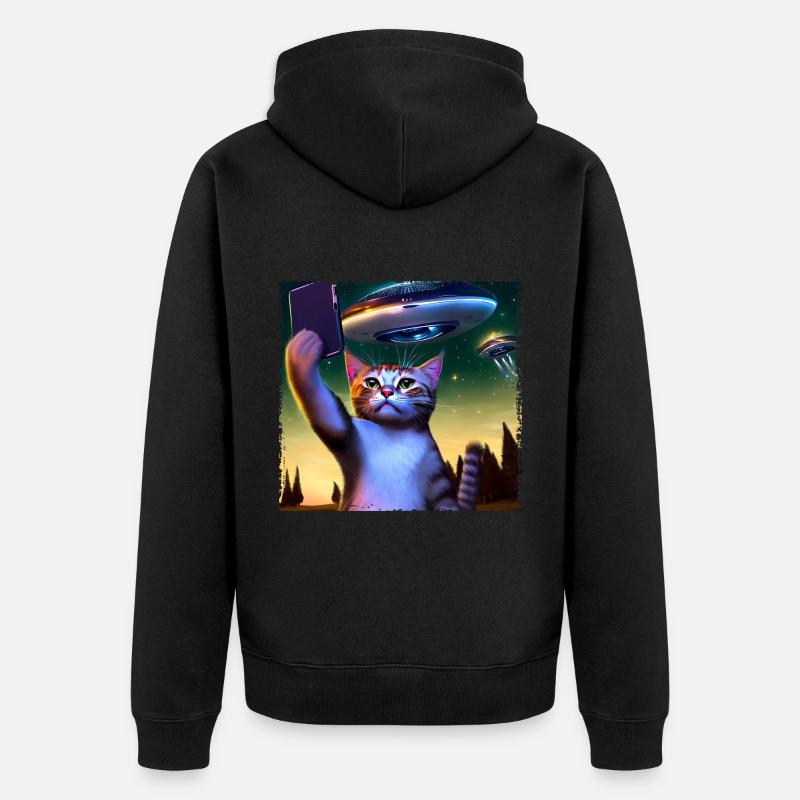 Selfie de chat avec OVNI - Veste à capuche bio Premium Unisexe - noir
