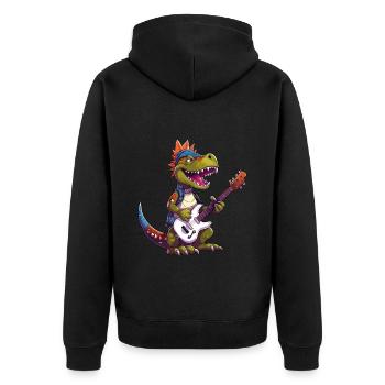 Dino E-Gitarre Gitarrist Dinosaurier Musik Band - Unisex Premium Bio Zip Hoodie - Schwarz - Hinten - Nico (187cm)