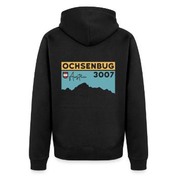 Ochsenbug Kristallkopf Berg Matrei Hohe Tauern - Unisex Premium Bio Zip Hoodie - Schwarz - Hinten - Nico (187cm)
