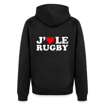 J' aime le rugby cadeau rugbyman coeur rouge - Veste à capuche bio Premium Unisexe - noir - Dos - Nico (187cm)
