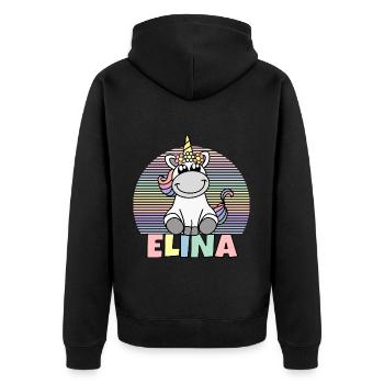 Elina Einhorn Name - Unisex Premium Bio Zip Hoodie - Schwarz - Hinten - Nico (187cm)