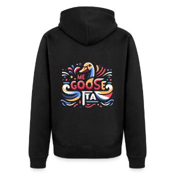 me goose-ta 8 - Unisex Premium Bio Zip Hoodie - Schwarz - Hinten - Nico (187cm)