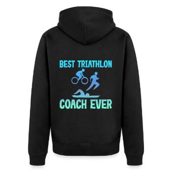 Best Triathlon Coach Ever 4 - Unisex Premium Bio Zip Hoodie - Schwarz - Hinten - Nico (187cm)