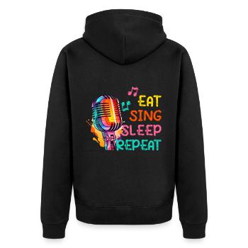 Musik Singen "Eat Sing Sleep Repeat" Gesang Mikro - Unisex Premium Bio Zip Hoodie - Schwarz - Hinten - Nico (187cm)