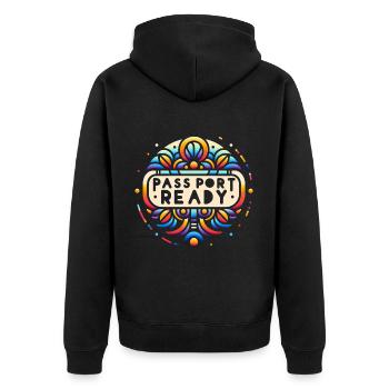Passport Ready 6 - Unisex Premium Bio Zip Hoodie - Schwarz - Hinten - Nico (187cm)