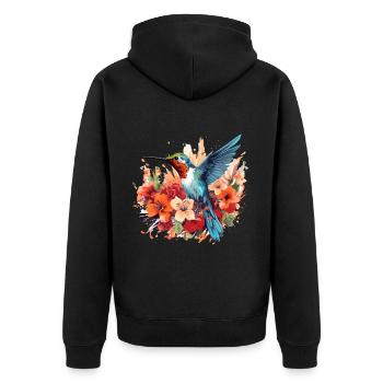 Bunter Kolibri Vogel für Ornithologe - Unisex Premium Bio Zip Hoodie - Schwarz - Hinten - Nico (187cm)