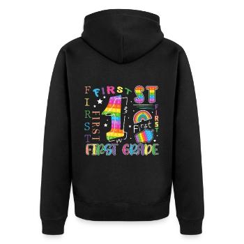 1st Grade Pop It Schoolchild - Unisex Premium Organic Zip Hoodie - black - Back - Nico (187cm)
