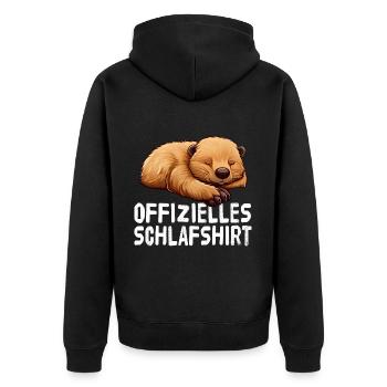 Offizieles Schlafshirt Biber - Unisex Premium Bio Zip Hoodie - Schwarz - Hinten - Nico (187cm)