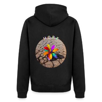 Regenbogenblume der Hoffnung - Unisex Premium Bio Zip Hoodie - Schwarz - Hinten - Nico (187cm)