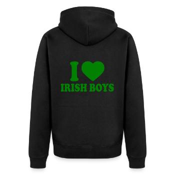 I love irish boys - Unisex Premium Bio Zip Hoodie - Schwarz - Hinten - Nico (187cm)