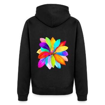 Regenbogenblume der Vielfalt, Toleranz und Liebe - Unisex Premium Bio Zip Hoodie - Schwarz - Hinten - Nico (187cm)
