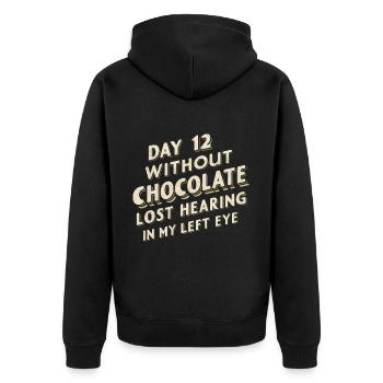 Jour 12 Sans chocolat, perte de l’audition dans mon œil22 - Veste à capuche bio Premium Unisexe - noir - Dos - Nico (187cm)