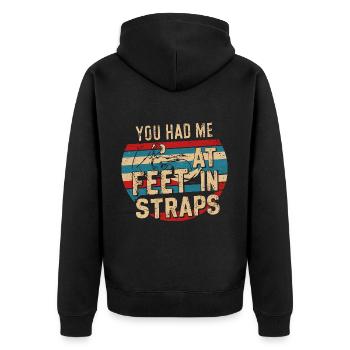 You Had Me At Feet In Straps 53 - Unisex Premium Bio Zip Hoodie - Schwarz - Hinten - Nico (187cm)
