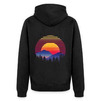 Coucher de soleil Forêt Montagne Extérieur Rétro Années 80 Vintage 4 - Veste à capuche bio Premium Unisexe - noir - Dos - Nico (187cm)