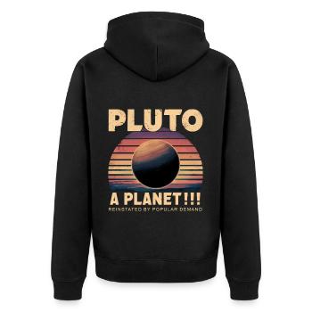 Pluto A Planet Retro Sonnenuntergang Advocacy Design - Unisex Premium Bio Zip Hoodie - Schwarz - Hinten - Nico (187cm)
