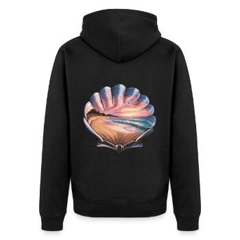 Muschel Strand Szene Serene Ozean Landschaft - Unisex Premium Bio Zip Hoodie - Schwarz - Hinten - Nico (187cm)