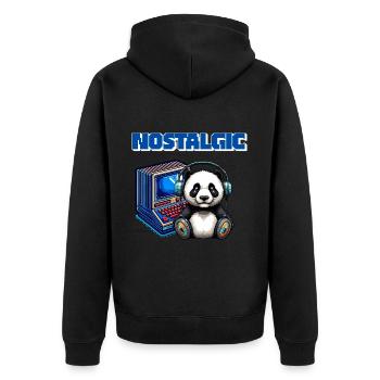 Nostalgie Panda Retro Gaming Motiv - Unisex Premium Bio Zip Hoodie - Schwarz - Hinten - Nico (187cm)