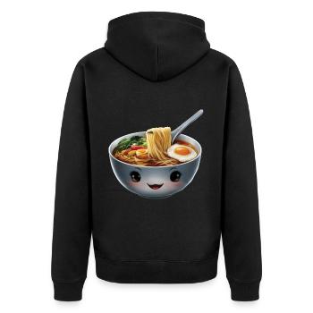 Glücklich Ramen - Unisex Premium Bio Zip Hoodie - Schwarz - Hinten - Nico (187cm)