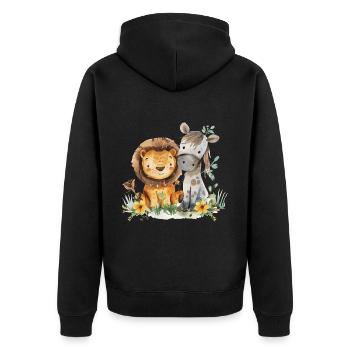 Cute Lion And Horse Friends - Unisex Premium Bio Zip Hoodie - Schwarz - Hinten - Nico (187cm)