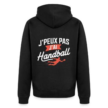 Ich kann nicht, ich habe Handball - Unisex Premium Bio Zip Hoodie - Schwarz - Hinten - Nico (187cm)