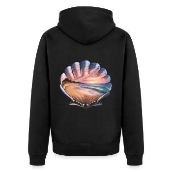 Muschel Strand Szene Serene Ozean Landschaft - Unisex Premium Bio Zip Hoodie - Schwarz - Hinten - Nico (187cm)