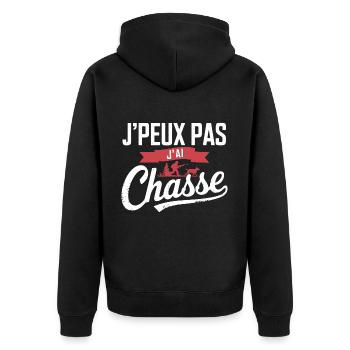 Ich kann nicht, ich habe gejagt - Unisex Premium Bio Zip Hoodie - Schwarz - Hinten - Nico (187cm)